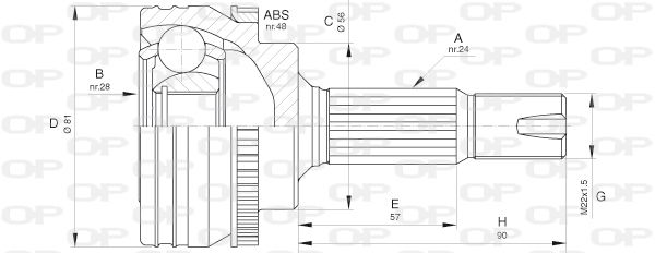 OPEN PARTS Шарнирный комплект, приводной вал CVJ5649.10
